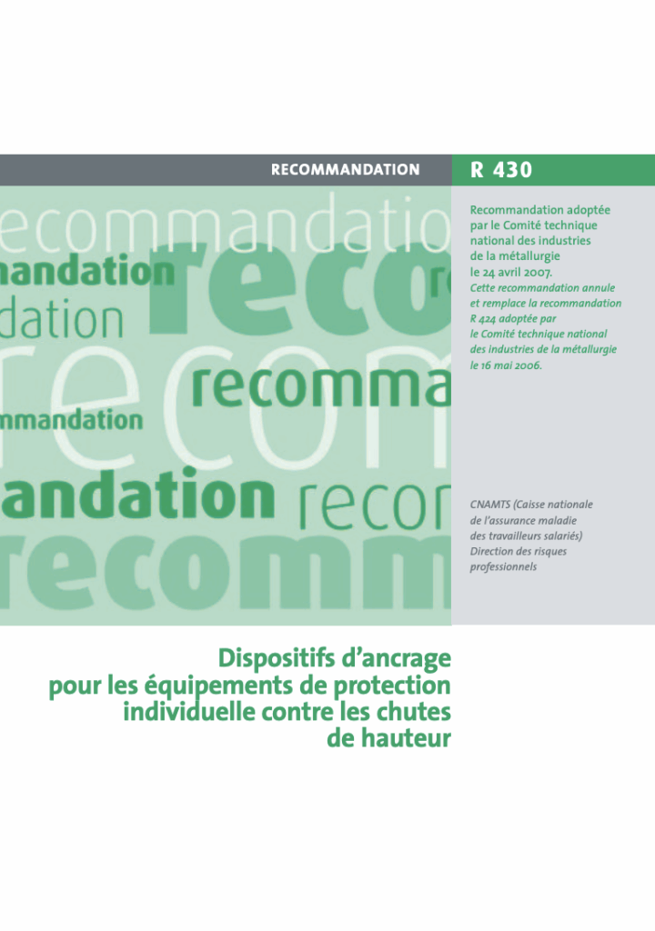 recommandation R430 dispositifs d’ancrage